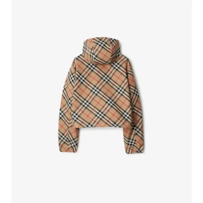 Cropped Reversible Check Hooded Jacket