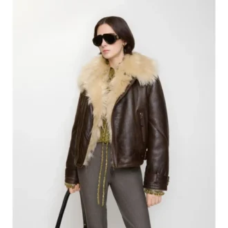 Cropped Shearling Aviator Jacket