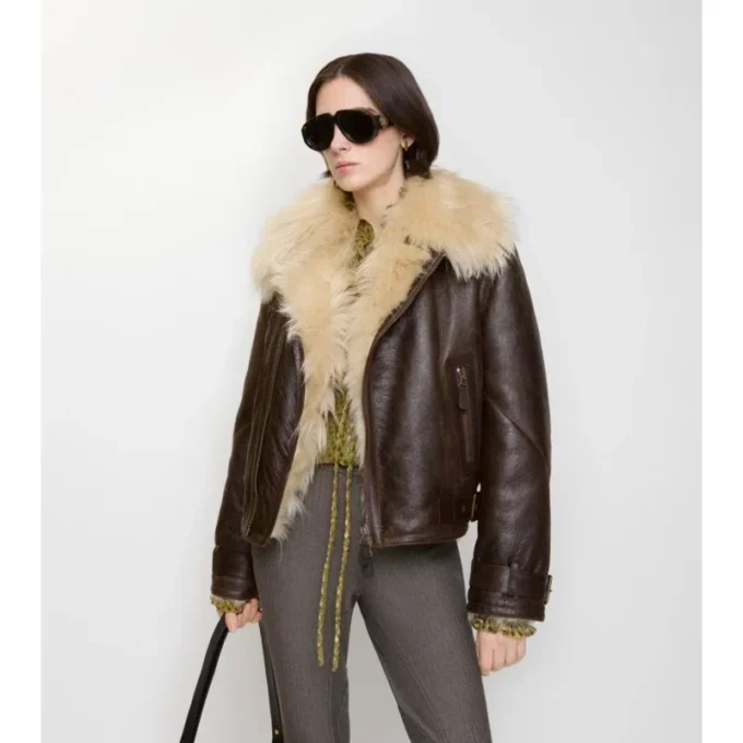 Cropped Shearling Aviator Jacket