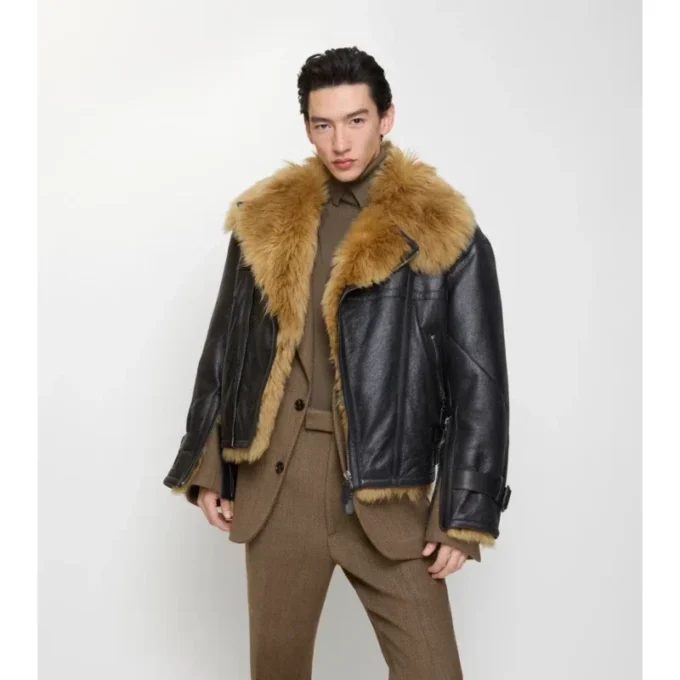 Cropped Shearling Aviator Jacket