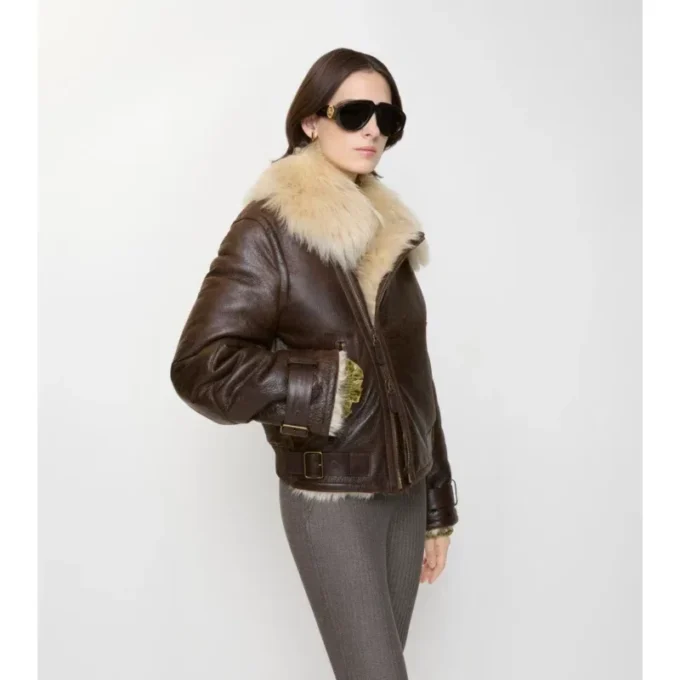 Cropped Shearling Aviator Jacket