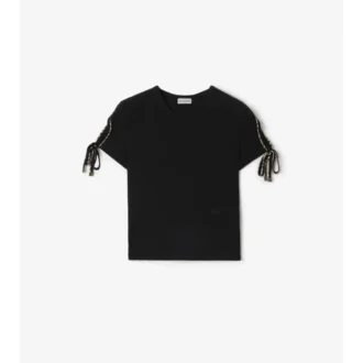 Cropped Tie-Sleeve Cotton T-Shirt
