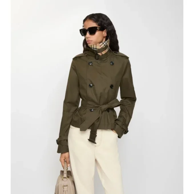 Cropped Tropical Gabardine Trench Jacket