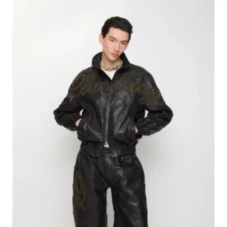 Cursive Logo Leather Jacket