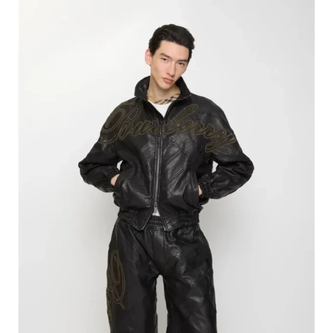 Cursive Logo Leather Jacket