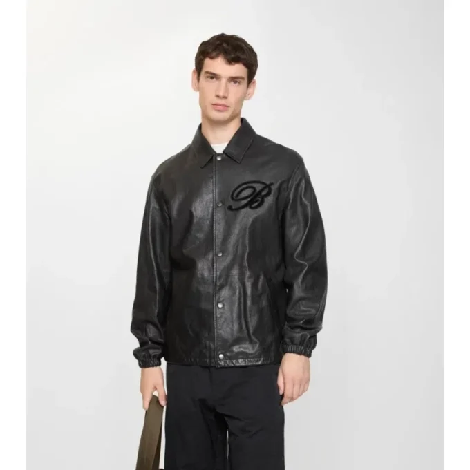Cursive Logo Leather Overshirt