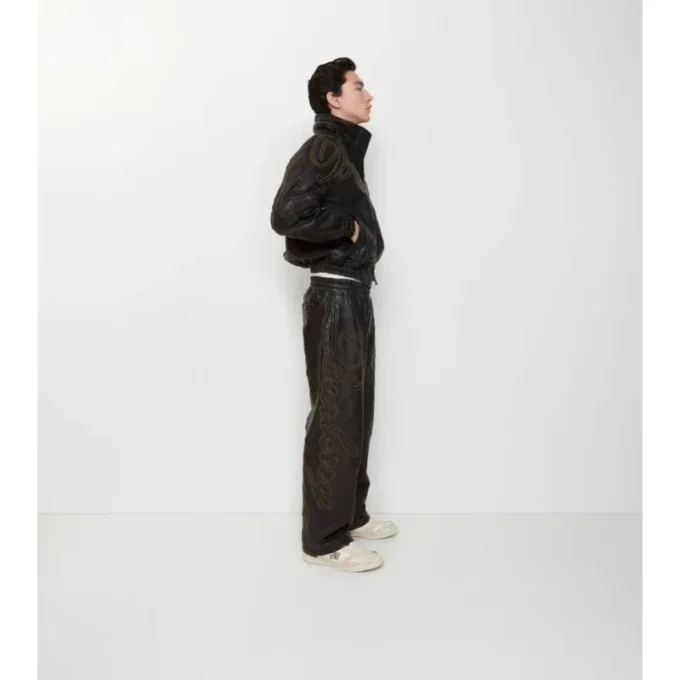 Cursive Logo Leather Trousers