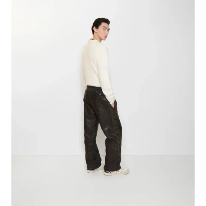 Cursive Logo Leather Trousers