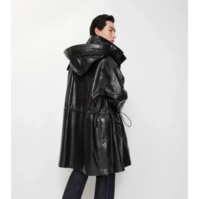 Detachable Fringed Trim Leather Parka
