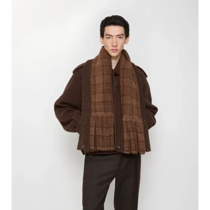 Detachable Scarf Wool Blend Jacket