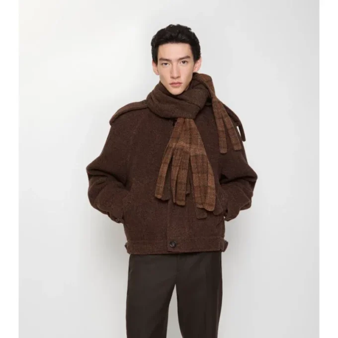 Detachable Scarf Wool Blend Jacket