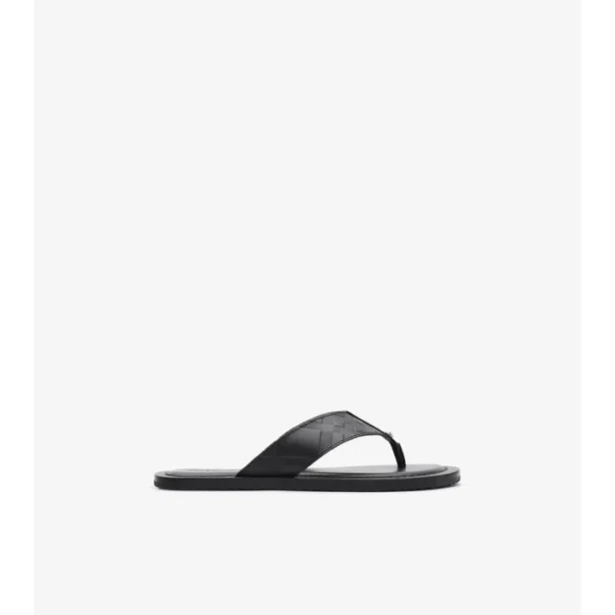 Embossed Check Leather Pavilion Sandals