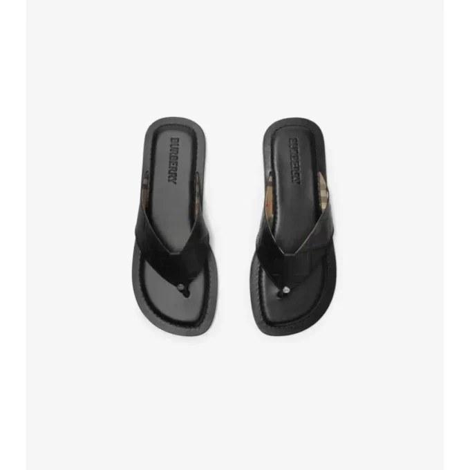Embossed Check Leather Pavilion Sandals
