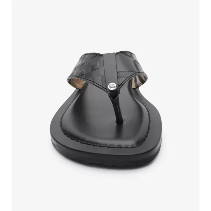 Embossed Check Leather Pavilion Sandals
