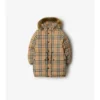 Faux Fur Trim Check Nylon Puffer Coat