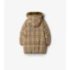 Faux Fur Trim Check Nylon Puffer Coat