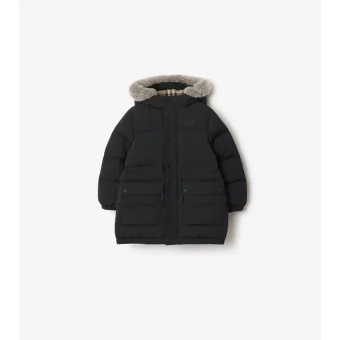 Faux Fur Trim Nylon Puffer Coat