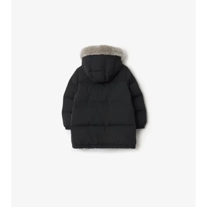 Faux Fur Trim Nylon Puffer Coat