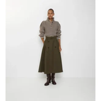 Gabardine Trench Midi Skirt