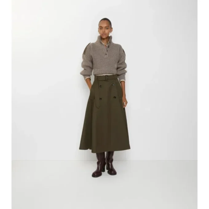 Gabardine Trench Midi Skirt
