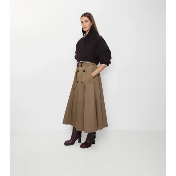 Gabardine Trench Midi Skirt