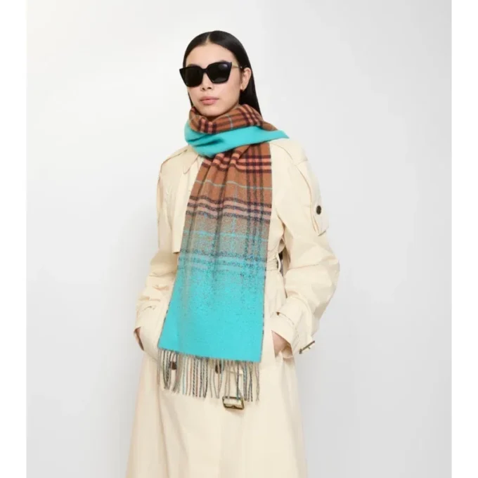 Gradient Check Cashmere Scarf