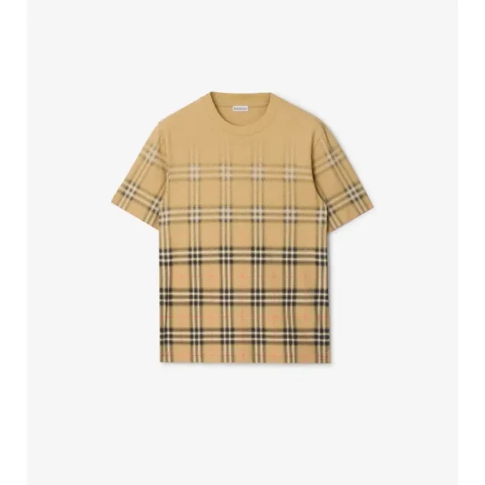 Gradient Check Cotton T-Shirt