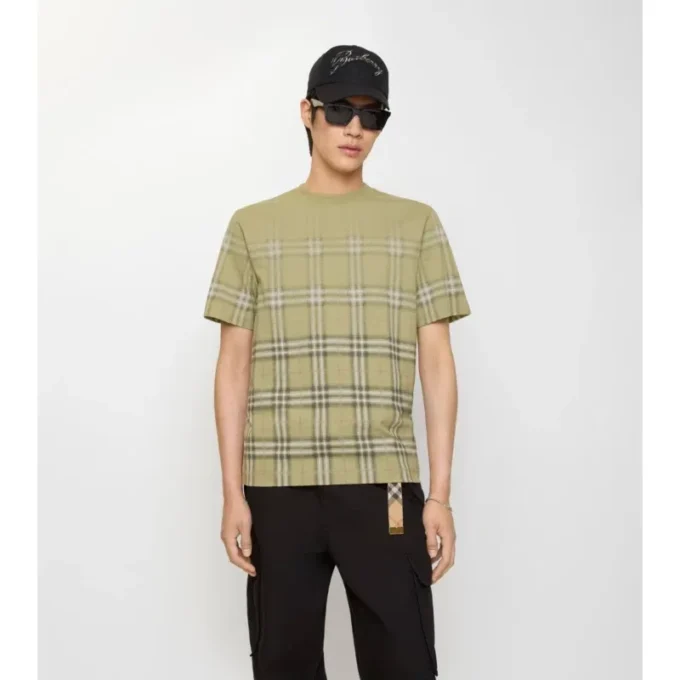 Gradient Check Cotton T-Shirt