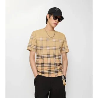 Gradient Check Cotton T-Shirt