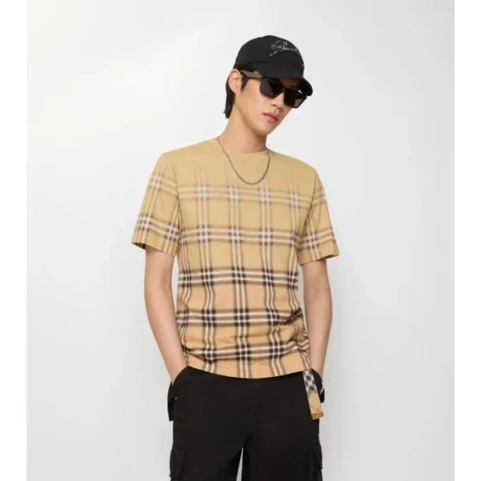 Gradient Check Cotton T-Shirt