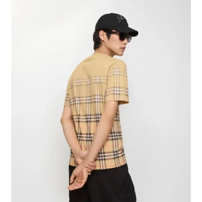 Gradient Check Cotton T-Shirt