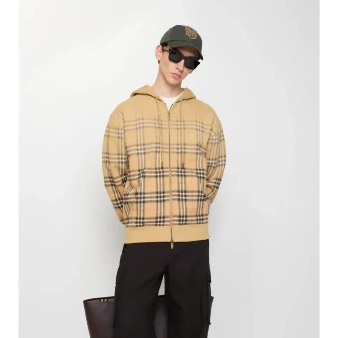 Gradient Check Cotton Zip Hoodie