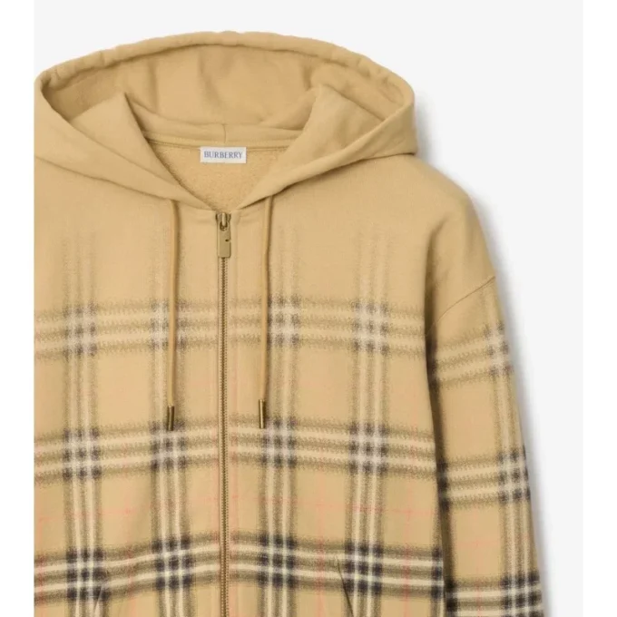 Gradient Check Cotton Zip Hoodie