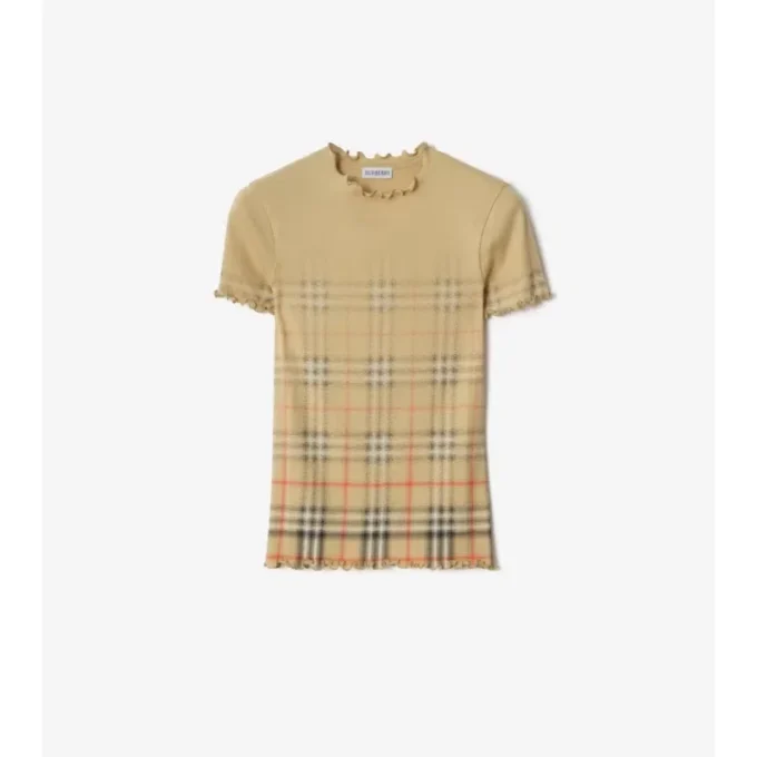 Gradient Check Stretch Cotton Top