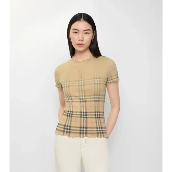 Gradient Check Stretch Cotton Top