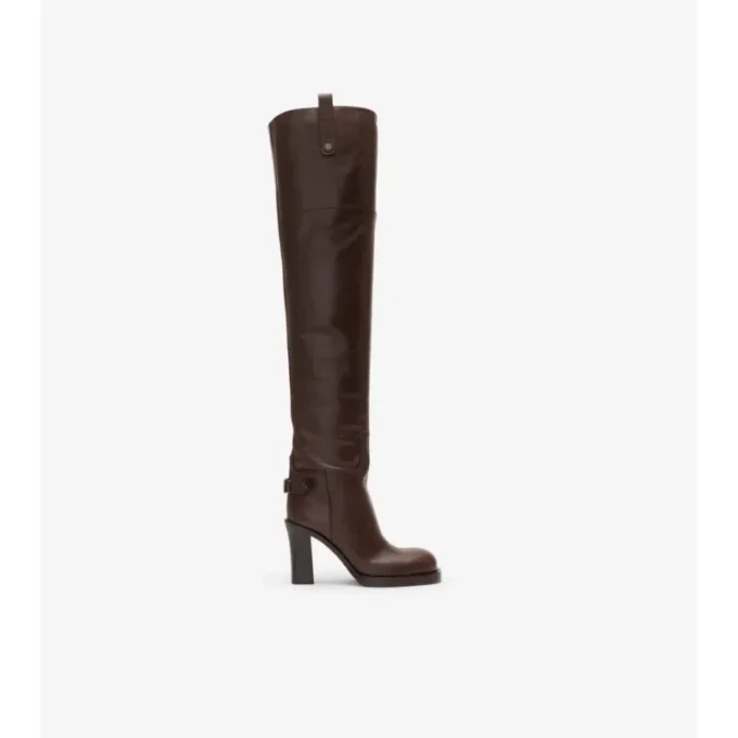 Leather Cavalier Thigh-High Heel Boots