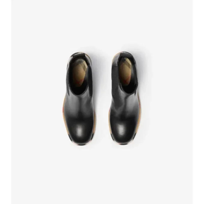 Leather Gravel Heel Chelsea Boots 