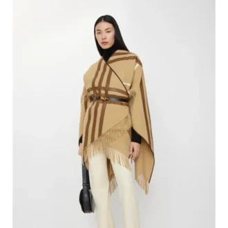 Leather Trim Cashmere Cape