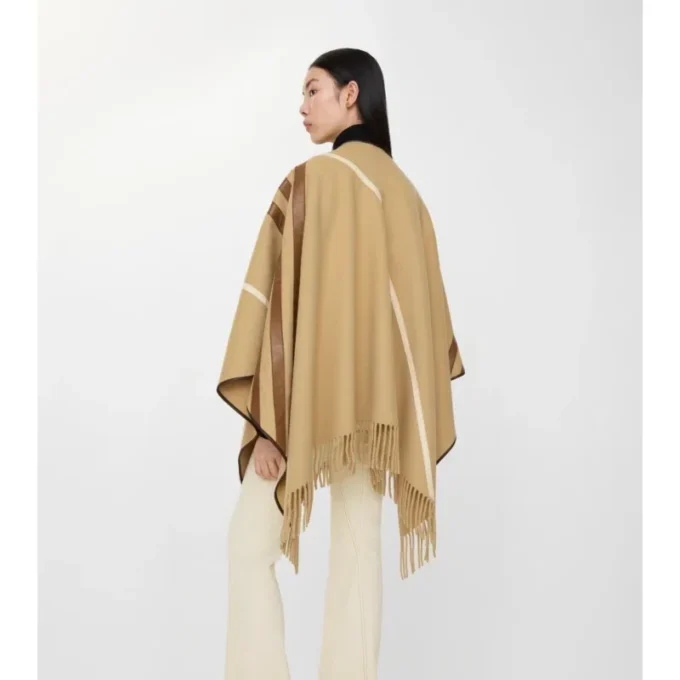 Leather Trim Cashmere Cape