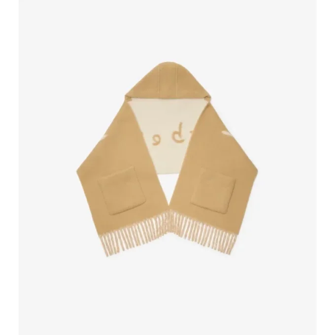 Logo Alpaca Wool Blend Hooded Scarf