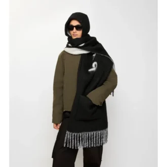 Logo Alpaca Wool Blend Hooded Scarf