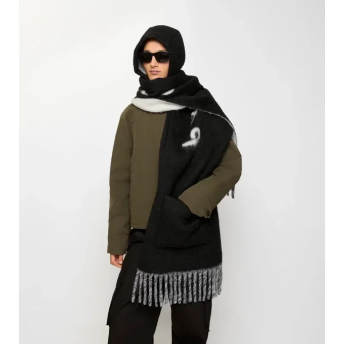Logo Alpaca Wool Blend Hooded Scarf