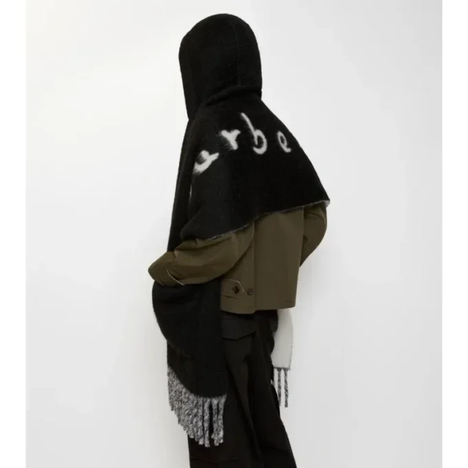 Logo Alpaca Wool Blend Hooded Scarf