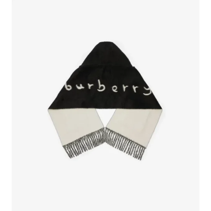 Logo Alpaca Wool Blend Hooded Scarf