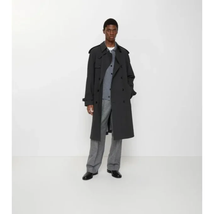 Long Bonded Stretch Wool Trench Coat