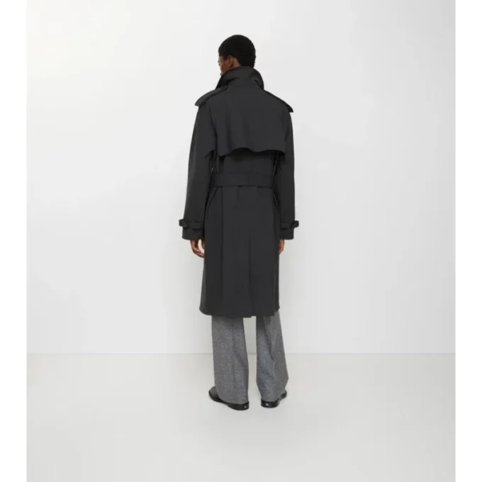 Long Bonded Stretch Wool Trench Coat