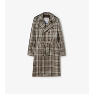 Long Check Coated Raffia-Effect Foxfield Trench Coat