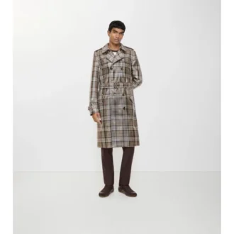 Long Check Coated Raffia-Effect Foxfield Trench Coat