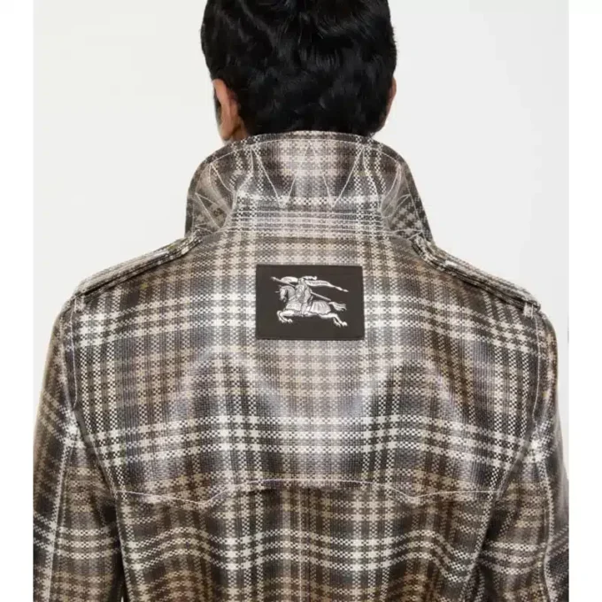 Long Check Coated Raffia-Effect Foxfield Trench Coat