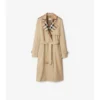 Long Check Collar Gabardine Trench Coat
